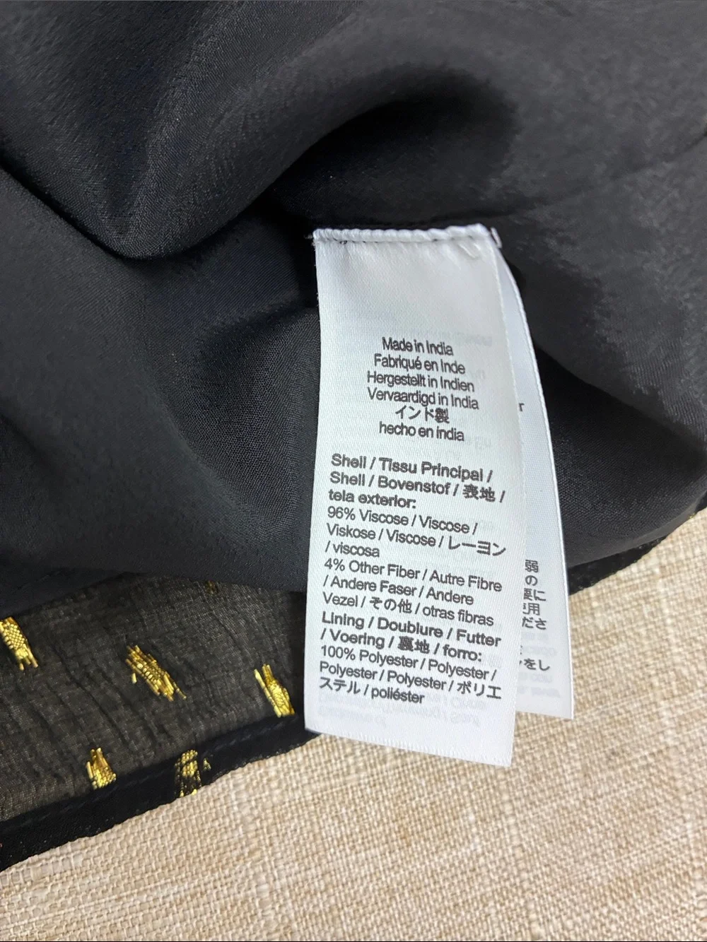 J. Crew Black Blouse with Gold Metallic Dot Print